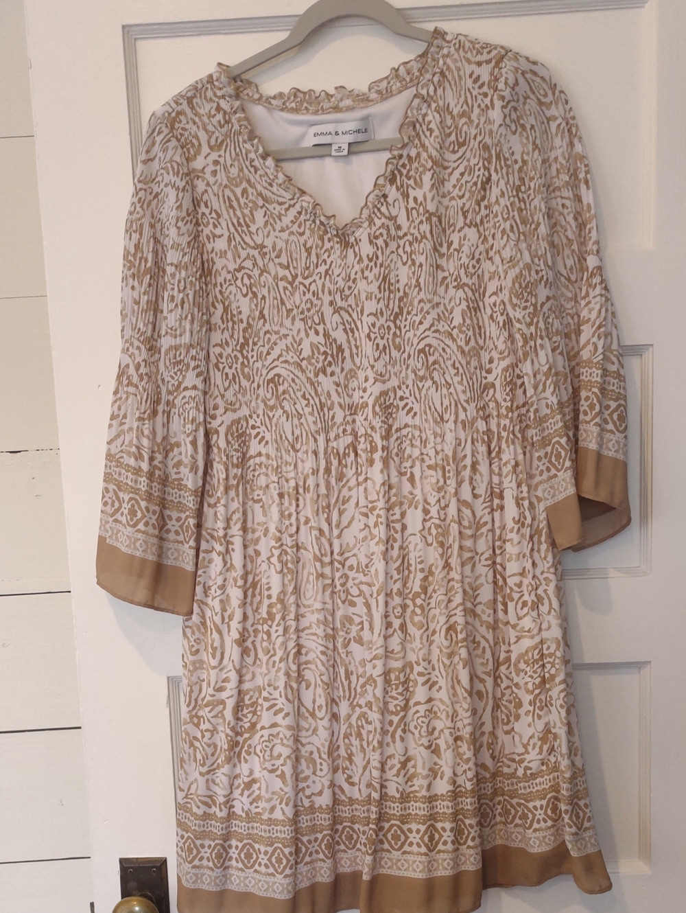 Emma & Michele White and Tan Paisley Midi Dress
